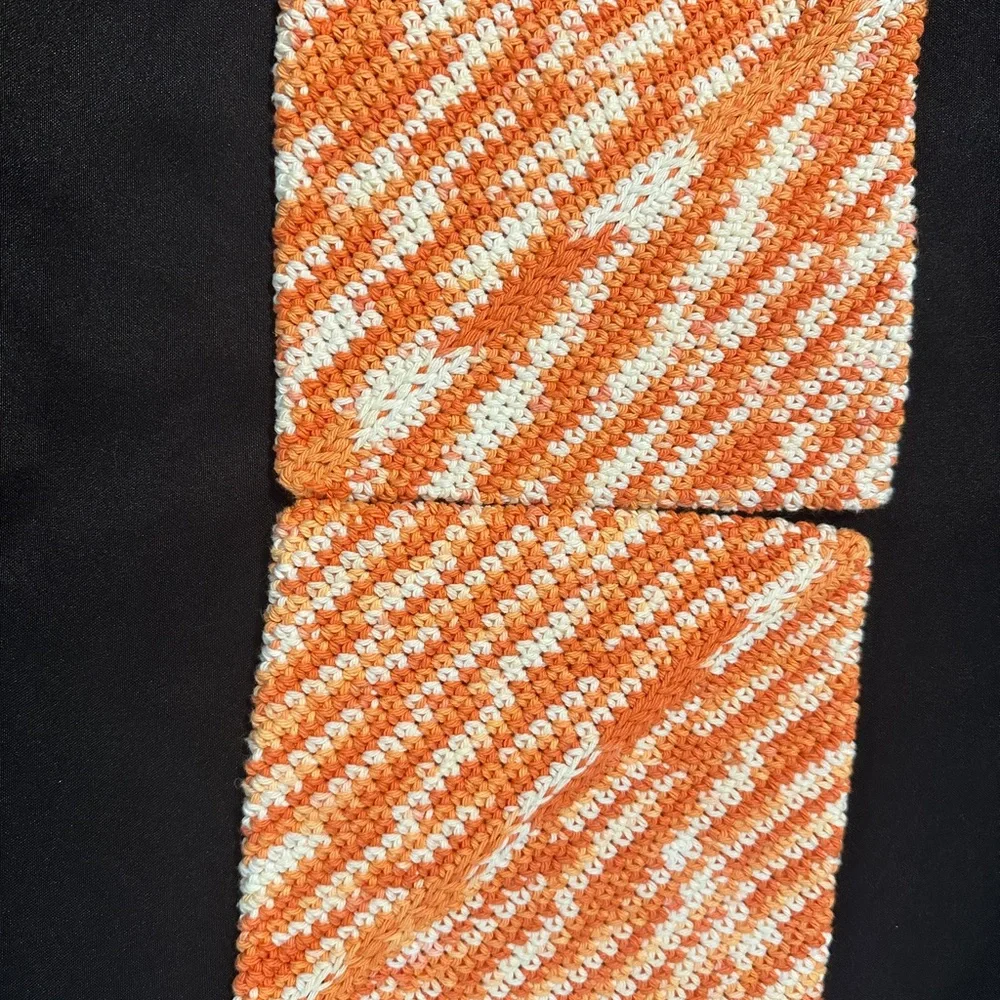 Handmade Knit Cotton Potholder Trivet‎ Set – Orange Variegated Eco-Friendly